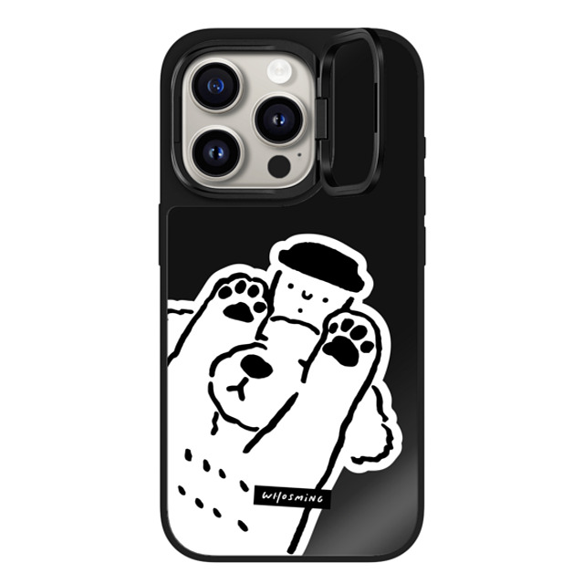 WHOSMiNG x CASETiFY iPhone 15 Pro ケース Black on Black ミラー リングスタンドケース MagSafe対応 DOG LOVES COFFEE