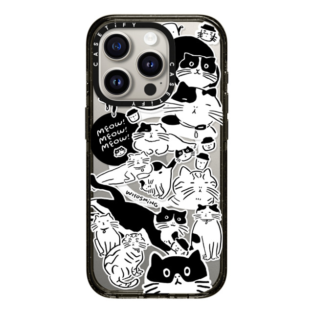 WHOSMiNG x CASETiFY iPhone 15 Pro ケース ブラック インパクトケース MagSafe対応 MEOW! MEOW! MEOW!