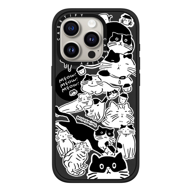 WHOSMiNG x CASETiFY iPhone 15 Pro ケース マットブラック インパクトケース MagSafe対応 MEOW! MEOW! MEOW!