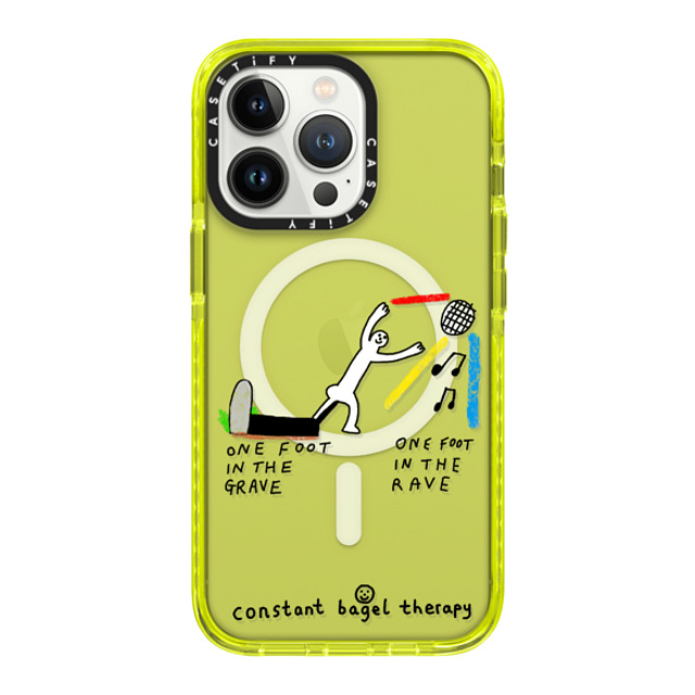 Constant Bagel Therapy x CASETiFY iPhone 13 Pro ケース ネオン イエロー インパクトケース MagSafe対応 one foot in the grave one foot in the rave