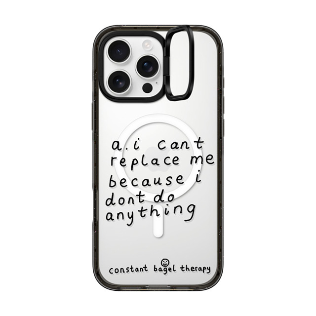 Constant Bagel Therapy x CASETiFY iPhone 16 Pro Max ケース ブラック インパクトリングスタンドケース MagSafe対応 a. i can't replace me because i don't do anything Phone Cases