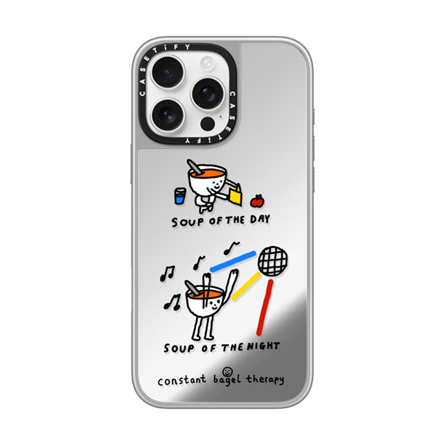 Constant Bagel Therapy x CASETiFY iPhone 16 Pro Max ケース シルバー (シルバーバンパー) ミラーケース MagSafe対応 soup of the day / soup of the night