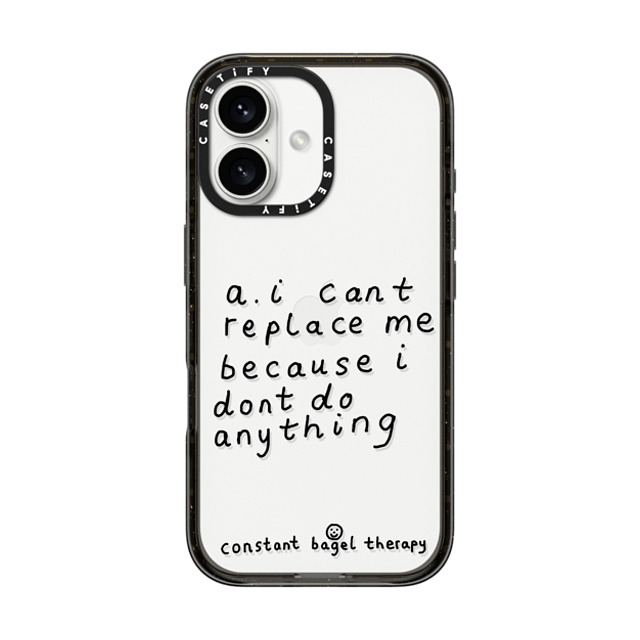 Constant Bagel Therapy x CASETiFY iPhone 16 ケース ブラック インパクトケース a. i can't replace me because i don't do anything Phone Cases