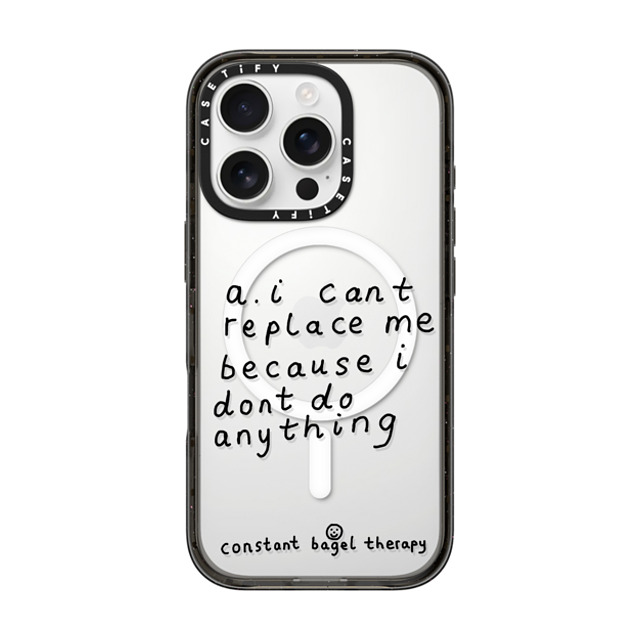 Constant Bagel Therapy x CASETiFY iPhone 16 Pro ケース ブラック インパクトケース MagSafe対応 a. i can't replace me because i don't do anything Phone Cases