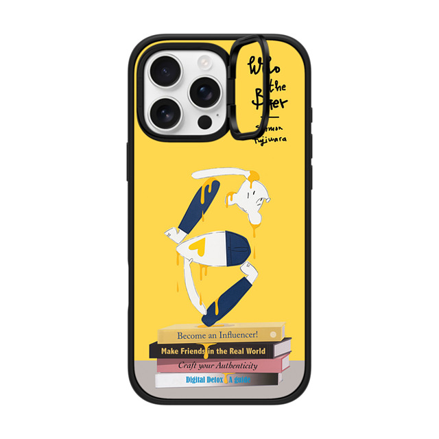 Simon Fujiwara x CASETiFY iPhone 16 Pro Max ケース マットブラック インパクトリングスタンドケース MagSafe対応 Self-Help Who? (Digital Delirium) (Yellow)