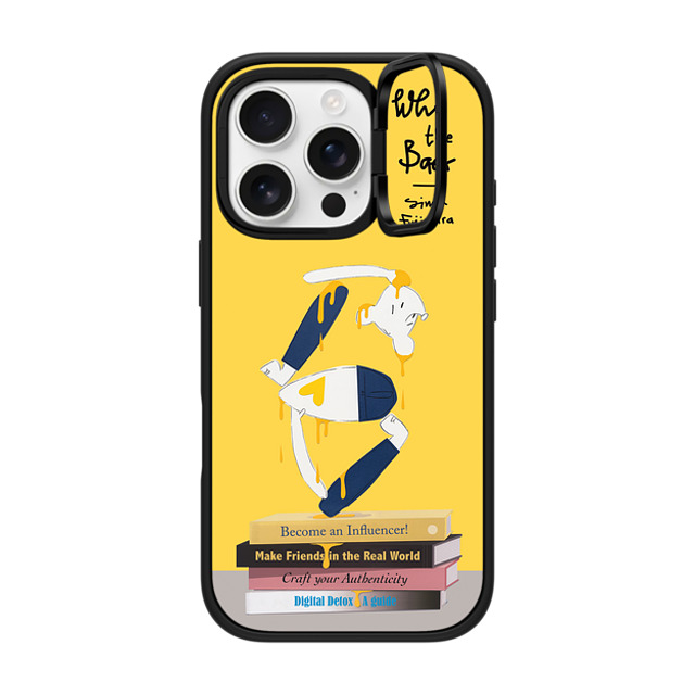 Simon Fujiwara x CASETiFY iPhone 16 Pro ケース マットブラック インパクトリングスタンドケース MagSafe対応 Self-Help Who? (Digital Delirium) (Yellow)