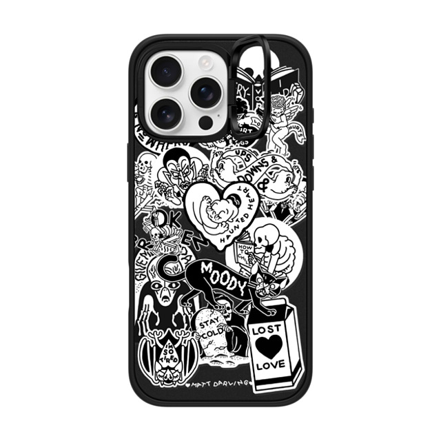 Matt Darling x CASETiFY iPhone 16 Pro Max ケース マットブラック インパクトリングスタンドケース MagSafe対応 matt darling sticker collage