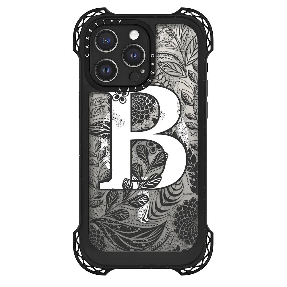 Ultra Bounce iPhone 15 Pro Max Case MagSafe Compatible B Initial Monogram Art Black