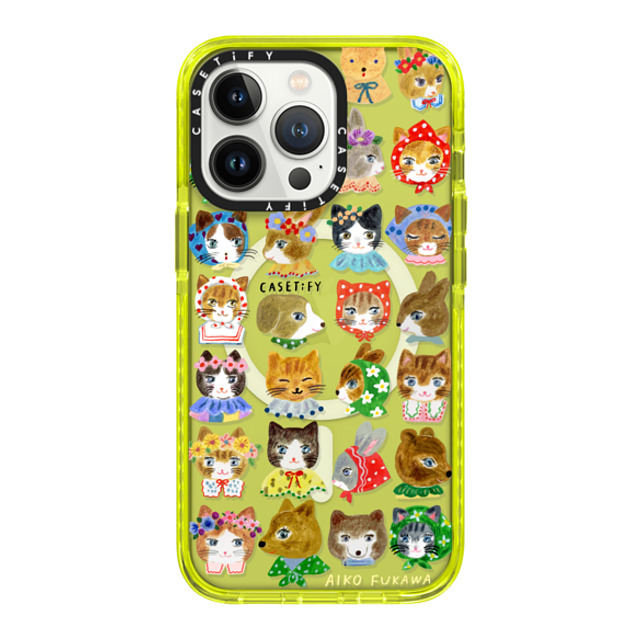 Aiko Fukawa x CASETiFY iPhone 13 Pro ケース ネオン イエロー インパクトケース MagSafe対応 fluffy little friends