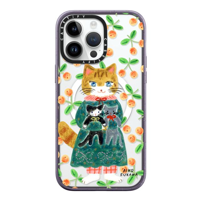 Aiko Fukawa x CASETiFY iPhone 14 Pro Max ケース Matte Deep Purple インパクトケース MagSafe対応 cat and stuffed cats