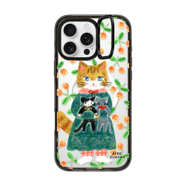 Aiko Fukawa x CASETiFY iPhone 16 Pro Max ケース ブラック インパクトリングスタンドケース MagSafe対応 cat and stuffed cats