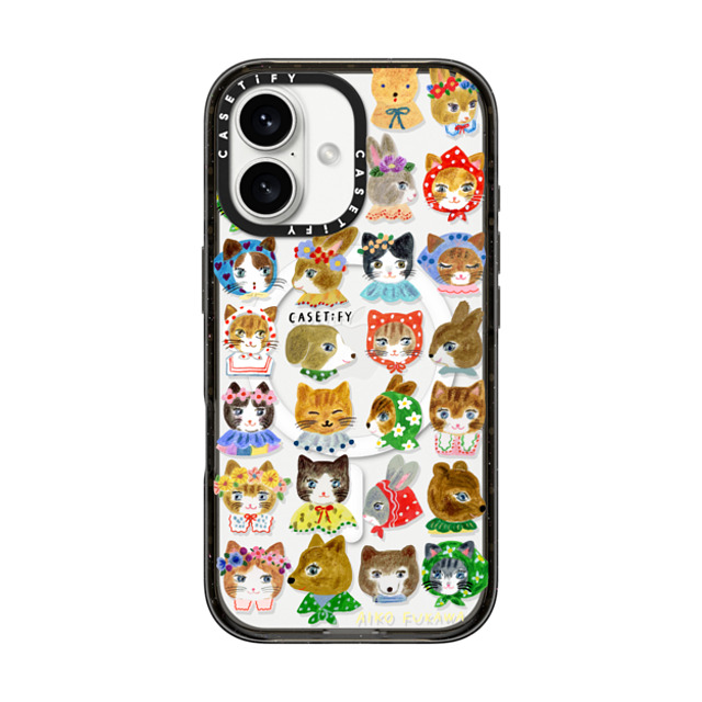 Aiko Fukawa x CASETiFY iPhone 16 ケース ブラック インパクトケース MagSafe対応 fluffy little friends