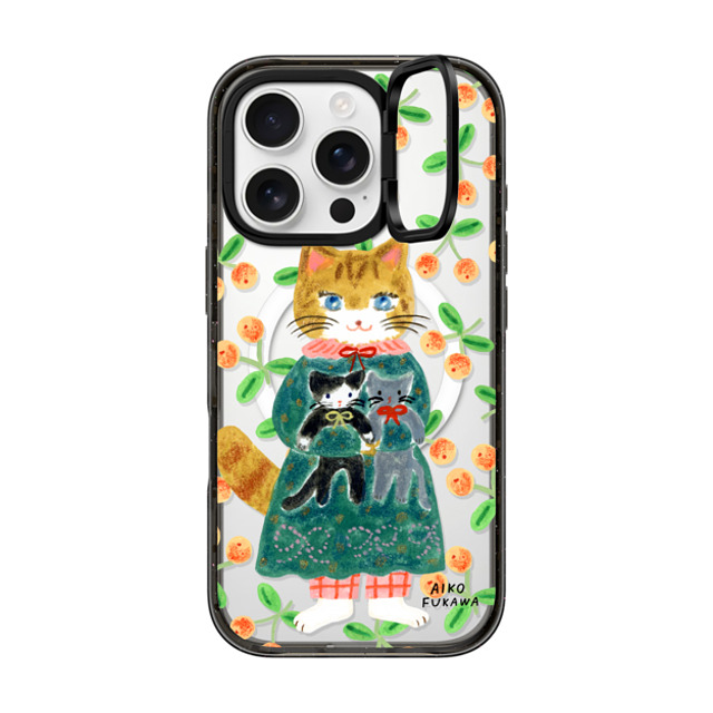 Aiko Fukawa x CASETiFY iPhone 16 Pro ケース ブラック インパクトリングスタンドケース MagSafe対応 cat and stuffed cats