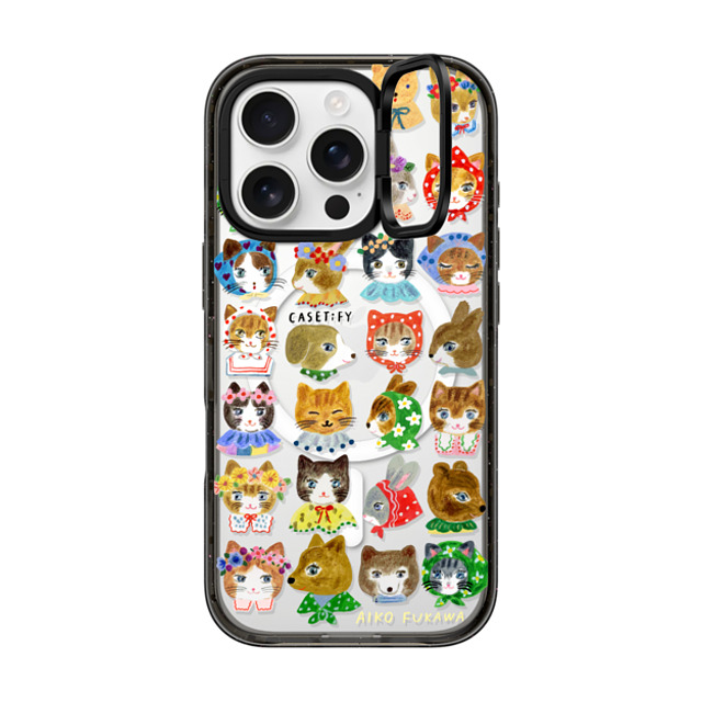 Aiko Fukawa x CASETiFY iPhone 16 Pro ケース ブラック インパクトリングスタンドケース MagSafe対応 fluffy little friends