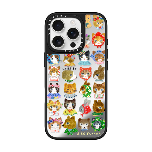 Aiko Fukawa x CASETiFY iPhone 16 Pro ケース Silver on Black ミラーケース MagSafe対応 fluffy little friends