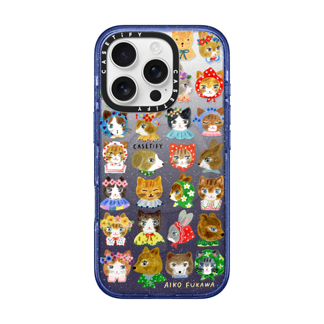 Aiko Fukawa x CASETiFY iPhone 16 Pro Case Glitter Indigo Impact Case MagSafe Compatible fluffy little friends Aiko Fukawa x CASETiFY iPhone 16 Pro Case Glitter Indigo Impact Case MagSafe Compatible fluffy little friends