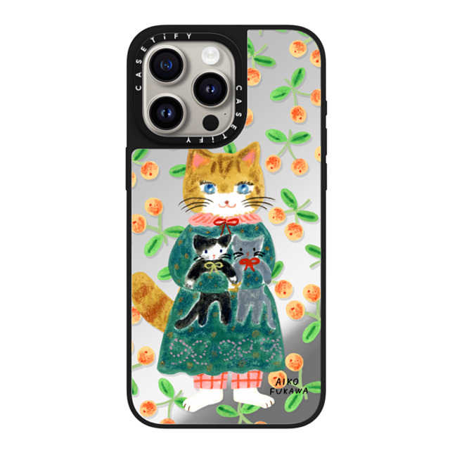 Aiko Fukawa x CASETiFY iPhone 15 Pro Max ケース Silver on Black ミラーケース MagSafe対応 cat and stuffed cats