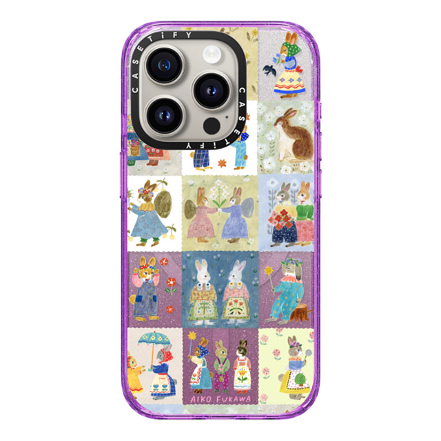 Aiko Fukawa x CASETiFY iPhone 15 Pro ケース Glitter Purple インパクトケース MagSafe対応 RABBIT sweet patch work