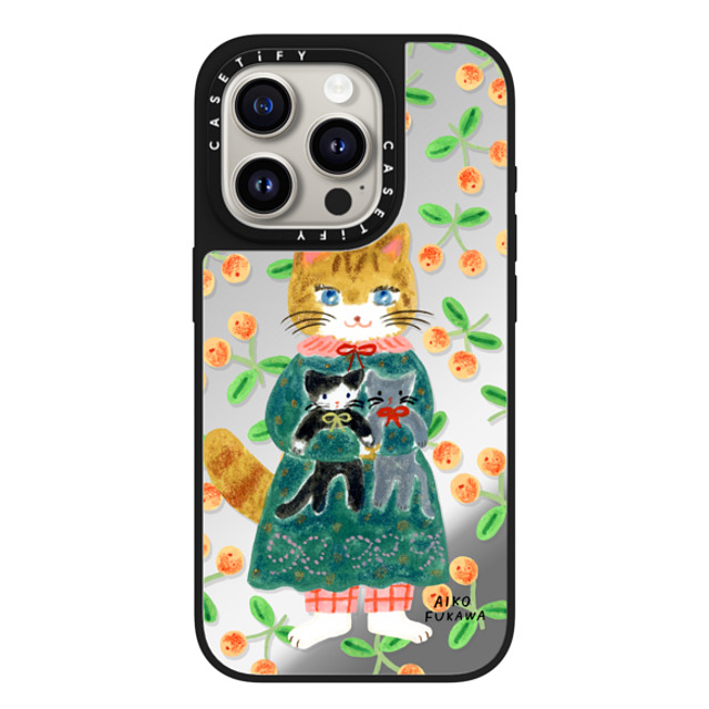 Aiko Fukawa x CASETiFY iPhone 15 Pro Case Silver on Black ミラーケース MagSafe対応 cat and stuffed cats Aiko Fukawa x CASETiFY iPhone 15 Pro Case Silver on Black ミラーケース MagSafe対応 cat and stuffed cats