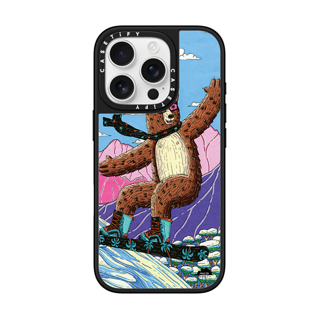 Mulga x CASETiFY iPhone 16 Pro ケース Animal,Cartoon Silver on Black ミラーケース MagSafe対応 George the Bear Mother's Day Mulga x CASETiFY iPhone 16 Pro ケース Animal,Cartoon Silver on Black ミラーケース MagSafe対応 George the Bear Mother's Day