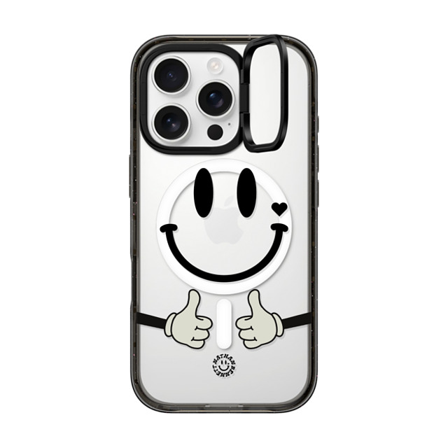 Nathan Bennett x CASETiFY iPhone 16 Pro ケース ブラック インパクトリングスタンドケース MagSafe対応 Big Smile By Nathan Bennett