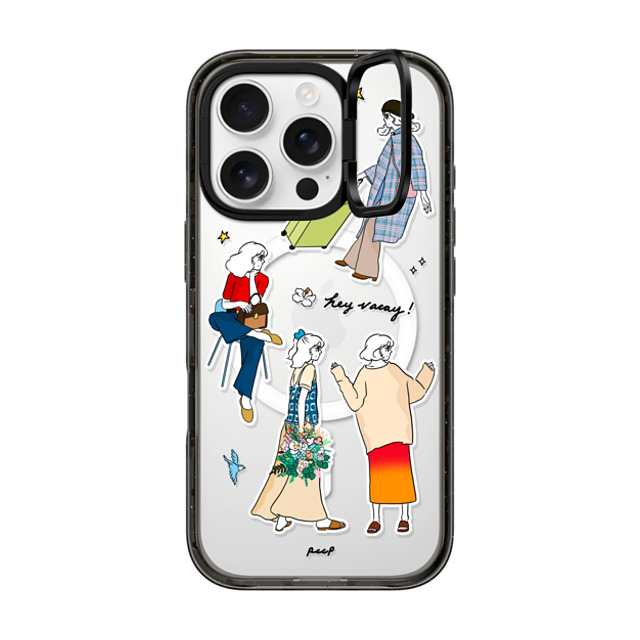 Peep x CASETiFY iPhone 16 Pro ケース Sticker,Cartoon ブラック インパクトリングスタンドケース MagSafe対応 HEY VACAY Father's Day Peep x CASETiFY iPhone 16 Pro ケース Sticker,Cartoon ブラック インパクトリングスタンドケース MagSafe対応 HEY VACAY Father's Day