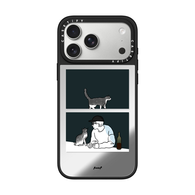 Peep x CASETiFY iPhone 17 Pro Max ケース Cat,Animal Silver on Black ミラーケース MagSafe対応 WINE & CAT