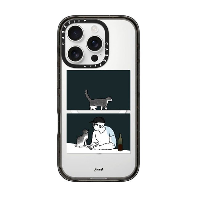 Peep x CASETiFY iPhone 16 Pro ケース ブラック インパクトケース MagSafe対応 WINE & CAT