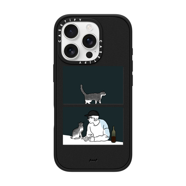 Peep x CASETiFY iPhone 16 Pro ケース マットブラック インパクトケース MagSafe対応 WINE & CAT