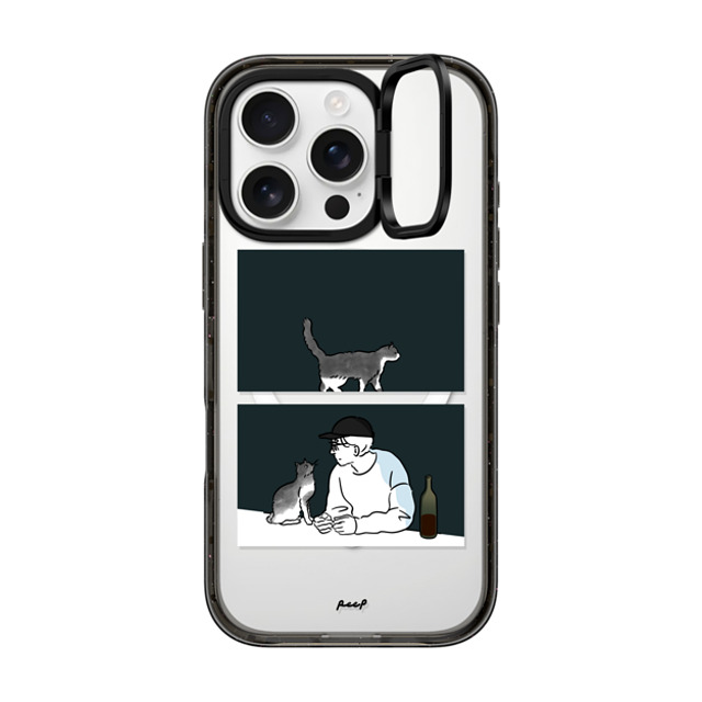 Peep x CASETiFY iPhone 16 Pro ケース ブラック インパクトリングスタンドケース MagSafe対応 WINE & CAT