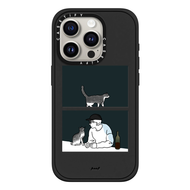 Peep x CASETiFY iPhone 15 Pro ケース マットブラック インパクトケース MagSafe対応 WINE & CAT