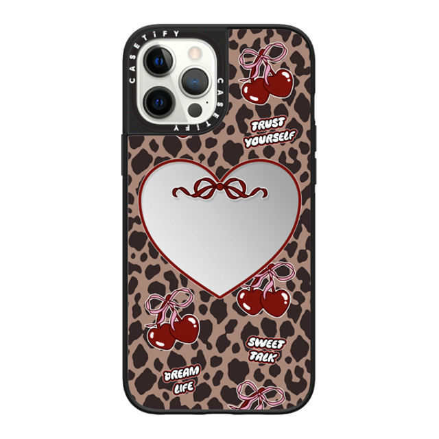 Top Girl Studio x CASETiFY iPhone 12 Pro Max ケース Silver on Black ミラーケース MagSafe対応 Leopard Cherries