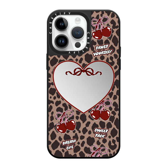 Top Girl Studio x CASETiFY iPhone 14 Pro Max ケース Silver on Black ミラーケース MagSafe対応 Leopard Cherries