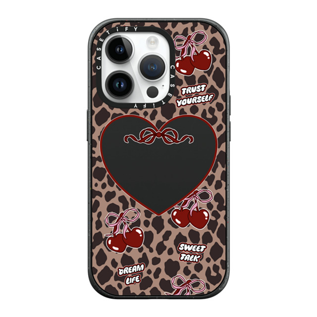 Top Girl Studio x CASETiFY iPhone 14 Pro ケース マットブラック インパクトケース MagSafe対応 Leopard Cherries