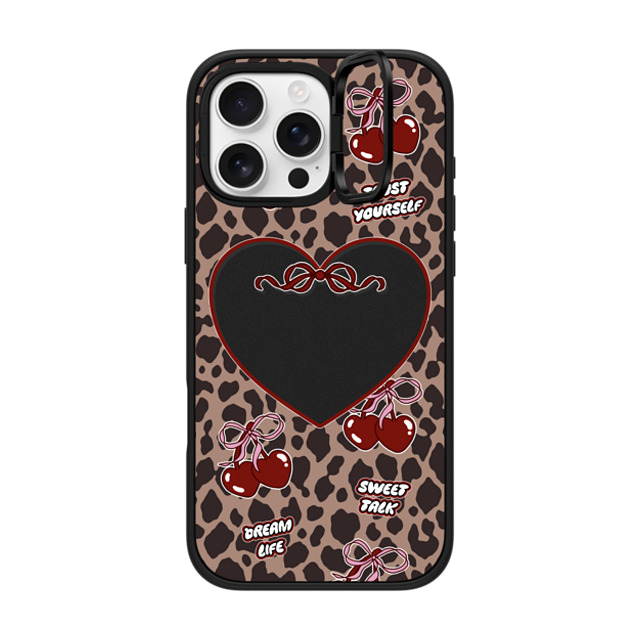 Top Girl Studio x CASETiFY iPhone 16 Pro Max ケース マットブラック インパクトリングスタンドケース MagSafe対応 Leopard Cherries