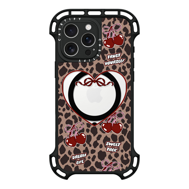 Top Girl Studio x CASETiFY iPhone 16 Pro Max ケース ブラック ウルトラ バウンスケース MagSafe対応 Leopard Cherries