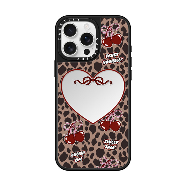 Top Girl Studio x CASETiFY iPhone 16 Pro Max ケース Silver on Black ミラーケース MagSafe対応 Leopard Cherries