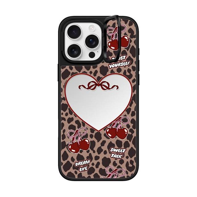 Top Girl Studio x CASETiFY iPhone 16 Pro Max �P�[�X Cherry,Bowcore Silver on Black �~���[ �����O�X�^���h�P�[�X MagSafe�Ή� Leopard Cherries