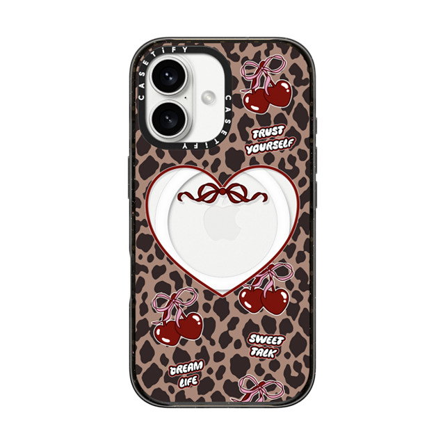 Top Girl Studio x CASETiFY iPhone 16 ケース ブラック インパクトケース MagSafe対応 Leopard Cherries