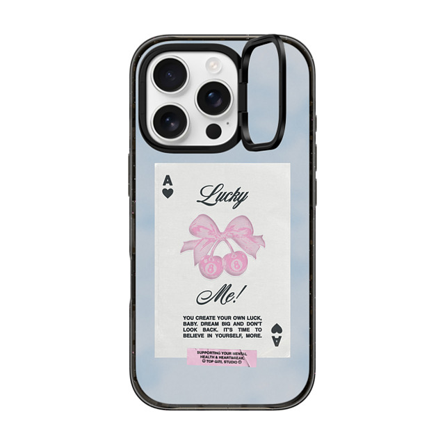 Top Girl Studio x CASETiFY iPhone 16 Pro ケース ブラック インパクトリングスタンドケース MagSafe対応 Lucky Me