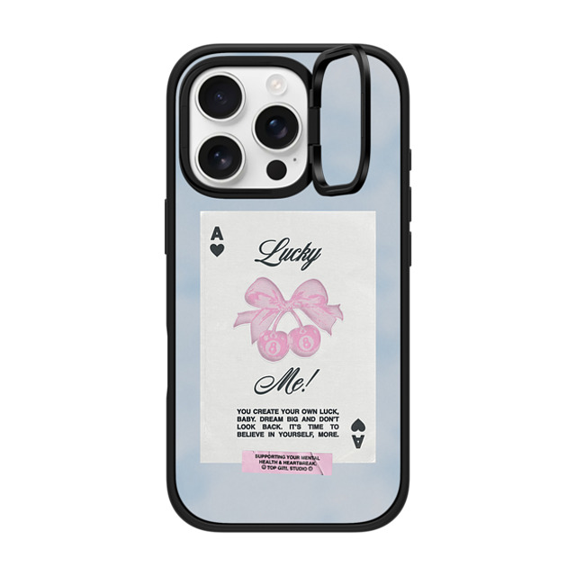 Top Girl Studio x CASETiFY iPhone 16 Pro ケース マットブラック インパクトリングスタンドケース MagSafe対応 Lucky Me