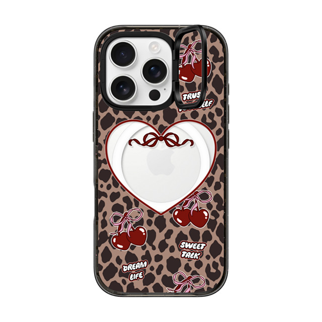 Top Girl Studio x CASETiFY iPhone 16 Pro ケース ブラック インパクトリングスタンドケース MagSafe対応 Leopard Cherries