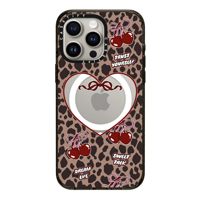 Top Girl Studio x CASETiFY iPhone 15 Pro Max ケース ブラック インパクトケース MagSafe対応 Leopard Cherries