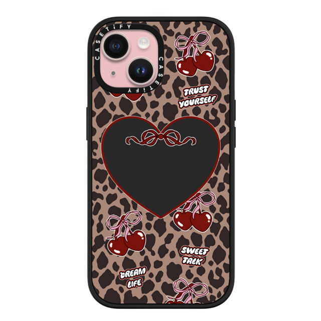 Top Girl Studio x CASETiFY iPhone 15 ケース マットブラック インパクトケース MagSafe対応 Leopard Cherries