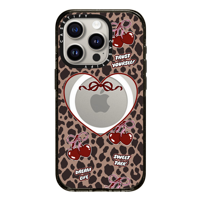 Top Girl Studio x CASETiFY iPhone 15 Pro ケース ブラック インパクトケース MagSafe対応 Leopard Cherries