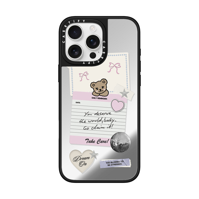 Top Girl Studio x CASETiFY iPhone 16 Pro Max ケース Silver on Black ミラーケース MagSafe対応 Coquette Stickers