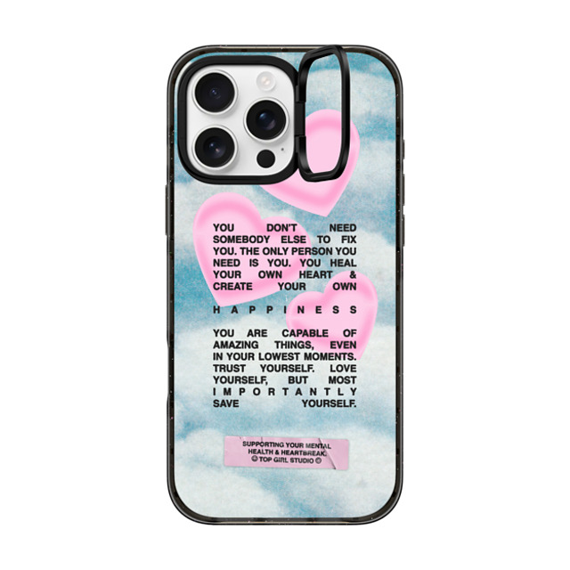 Top Girl Studio x CASETiFY iPhone 16 Pro Max ケース ブラック インパクトリングスタンドケース MagSafe対応 Save yourself