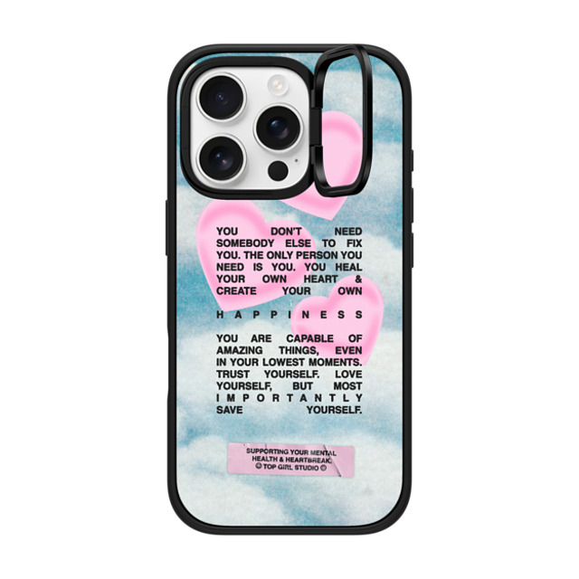 Top Girl Studio x CASETiFY iPhone 16 Pro ケース マットブラック インパクトリングスタンドケース MagSafe対応 Save yourself