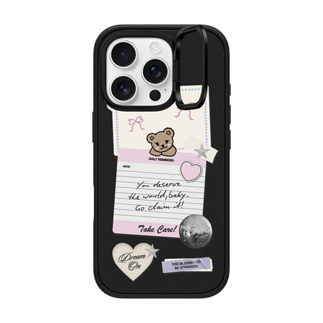 Top Girl Studio x CASETiFY iPhone 16 Pro ケース マットブラック インパクトリングスタンドケース MagSafe対応 Coquette Stickers