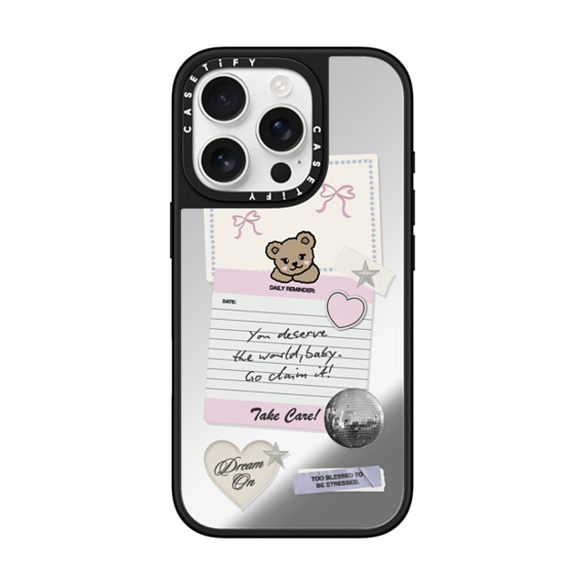 Top Girl Studio x CASETiFY iPhone 16 Pro ケース Silver on Black ミラーケース MagSafe対応 Coquette Stickers